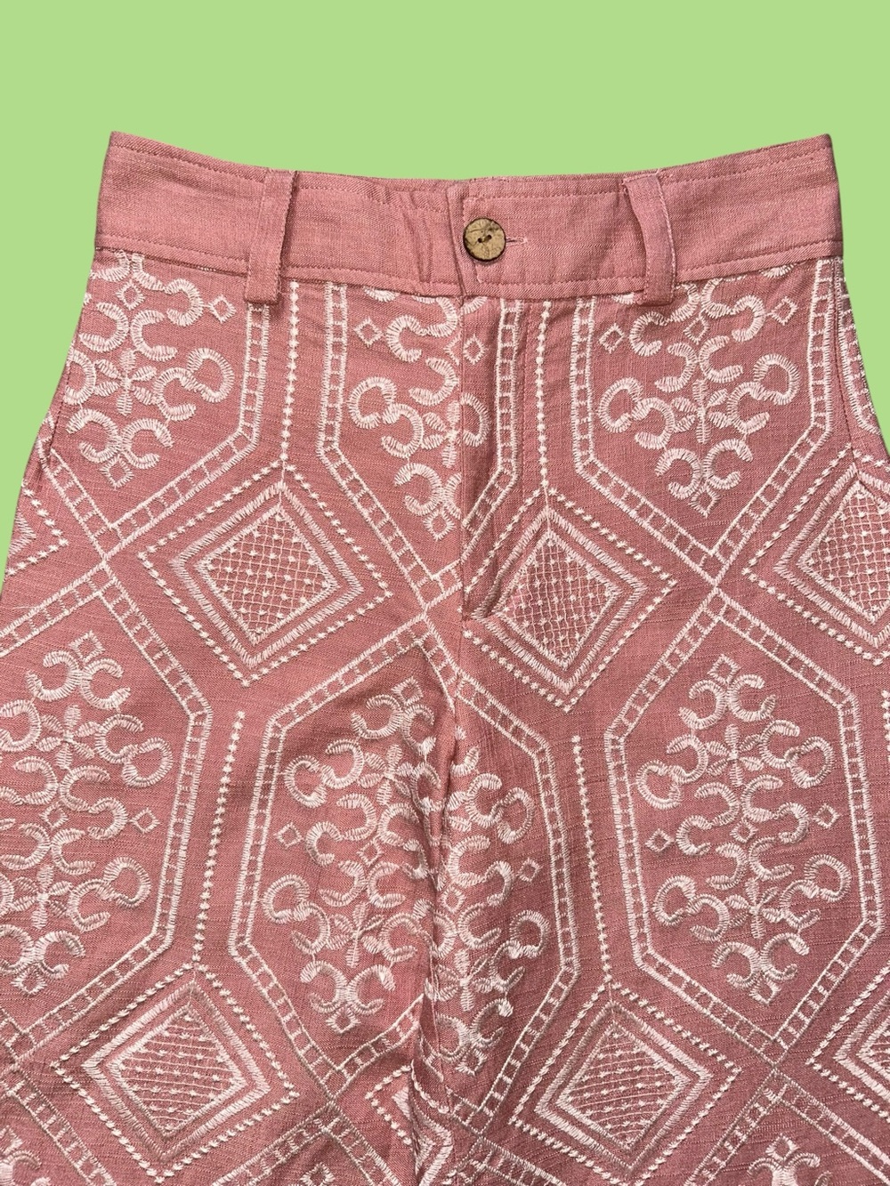 JOIE Pink Linen Blend Embroidered Sundaze Boho High Rise Wide Leg Pants Size 2